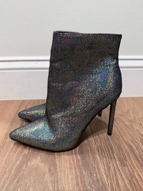 🔥Women's Holographic Pointed-Toe Stiletto Ankle Boots - Black Size 5.5 EC🔥